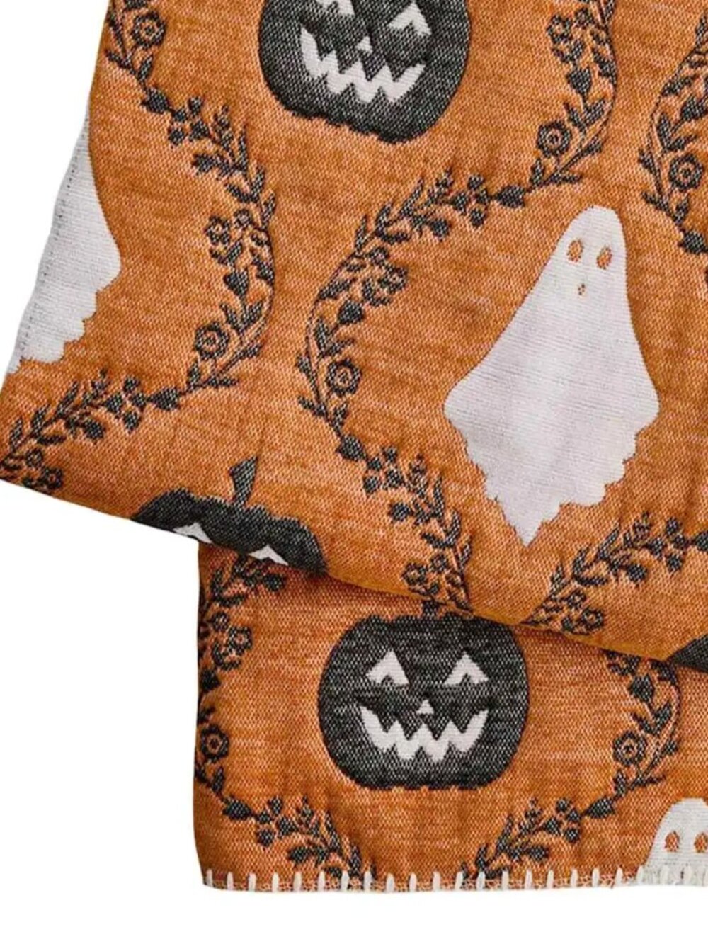 Halloween Reversible Orange Trellis Ghost Jacquard Throw Blanket, 50x60 New - Picture 2 of 5